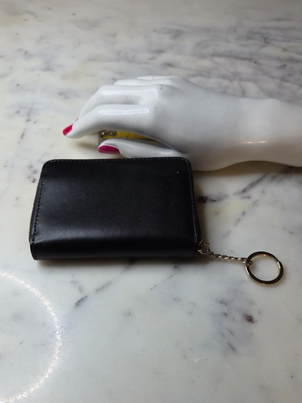kate spade Black Leather Zip Key & Card Holder with Gold Hardware